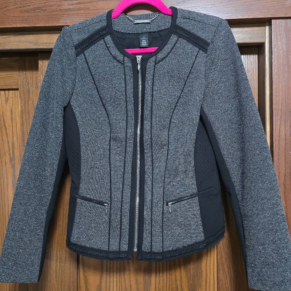 White House Black Market WHBM Black Tweed Blazer Size 8